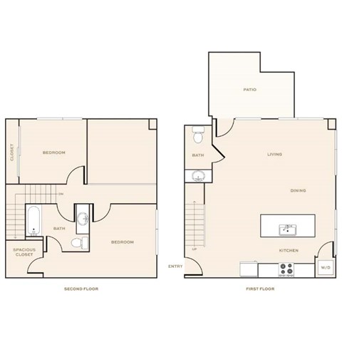 Floor plan for 2 beds, 1.5 baths, 1197 sqft